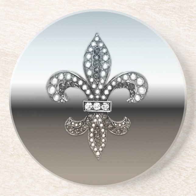 Fleur De Lis Flor  New Orleans Silver Black Coaster (Front)