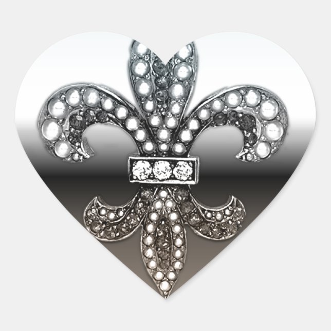 Fleur De Lis Flor  New Orleans Silver Black Heart Sticker (Front)