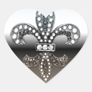 Fleur De Lis Flor  New Orleans Silver Black Heart Sticker