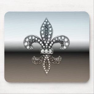 Fleur De Lis Flor  New Orleans Silver Black Mouse Pad