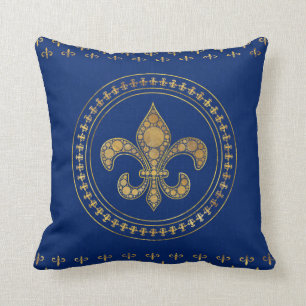 Fleur-de-lis - Gold and Royal Blue Throw Pillow