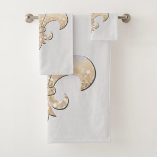 Fleur De Lis  Gold Blue Grey Bath Towel Set