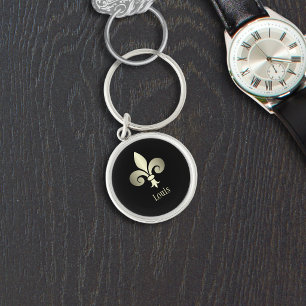 Fleur de Lis Gold Monogram Keychain