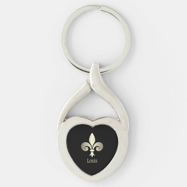 Fleur de Lis Gold Monogram Keychain (Front)