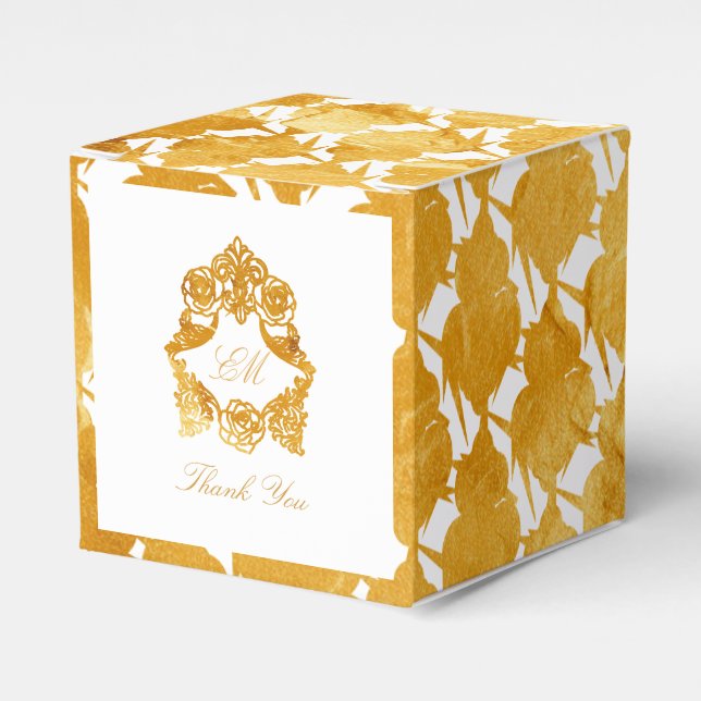 Fleur de Lis Gold pattern - Rococo Crest Wedding Favor Box (Front Side)