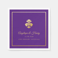 Fleur de Lis Gold Purple Elegant Personalized