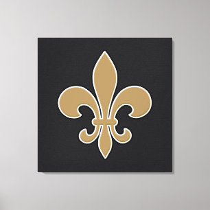 Fleur de Lis Gold with White and Black Outline Canvas Print