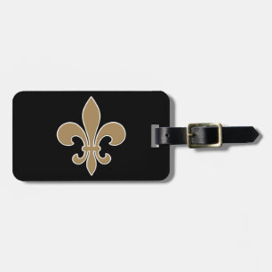 Fleur de Lis Gold with White and Black Outline Luggage Tag