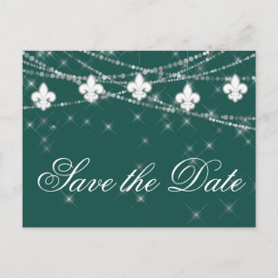 Fleur de Lis Green Lights Bold Themed Wedding Announcement Postcard