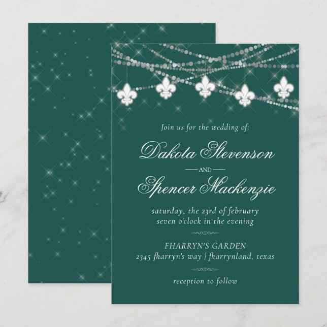 Fleur de Lis Green Lights | Bold Themed Wedding Invitation (Front/Back)