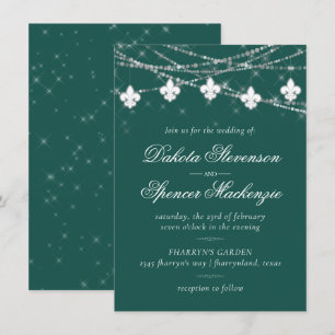 Fleur de Lis Green Lights   Bold Themed Wedding Invitation