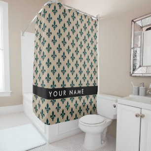 Fleur de Lis, Green on Beige, Royal, Your Name