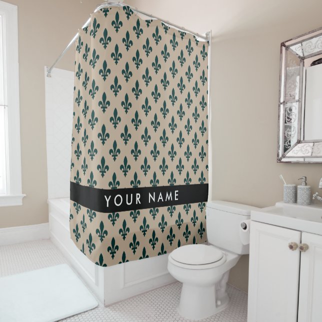 Fleur de Lis, Green on Beige, Royal, Your Name (In Situ)