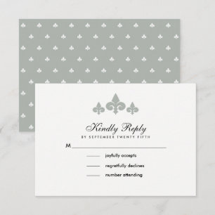 Fleur de lis Gris Blanc Mariage RSVP Cartes