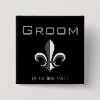 fleur de lis groom grey 2 inch square button