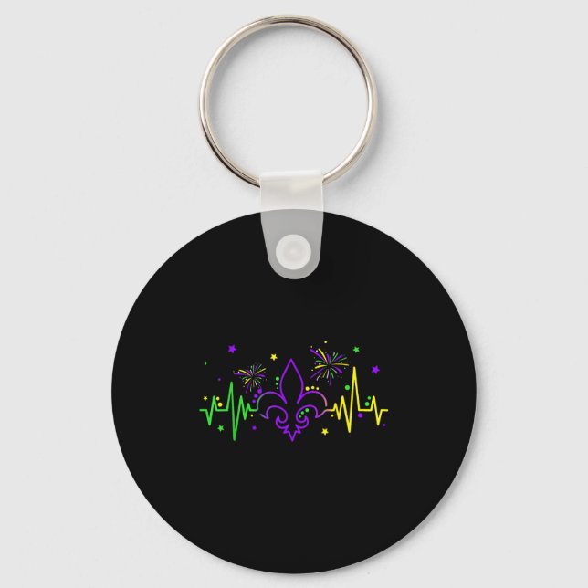 Fleur De Lis Heartbeat Nurse Mardi Gras Carnival M Keychain (Front)