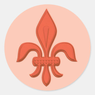 Fleur de Lis in Deep and Pastel Coral Orange  Classic Round Sticker