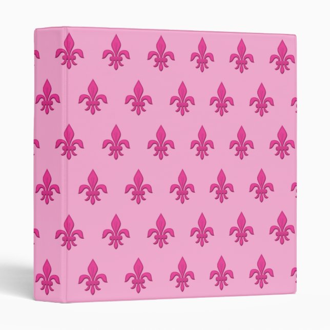 Fleur de Lis in Fuchsia Pink on Light Pink Binder (Front/Spine)