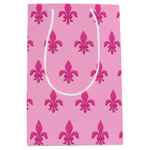 Fleur de Lis in Fuchsia Pink on Light Pink Medium Gift Bag
