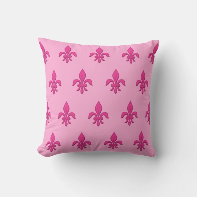 Fleur de Lis in Fuchsia Pink on Light Pink Throw Pillow (Front)