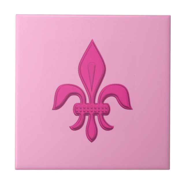 Fleur de Lis in Fuchsia Pink on Light Pink Tile (Front)