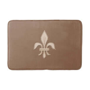 Fleur de Lis in Light Beige on Taupe Tan Bath Mat
