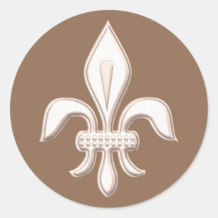 Fleur de Lis in Light Beige on Taupe Tan  Classic Round Sticker