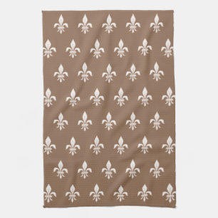 Fleur de Lis in Light Beige on Taupe Tan Kitchen Towel