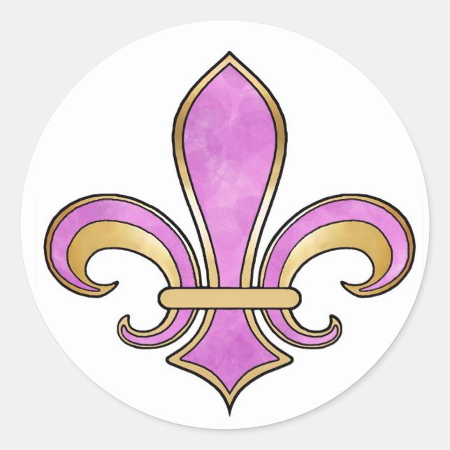 Fleur de Lis in solid colour  - Pink or Cerise Classic Round Sticker (Front)