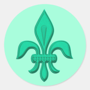 Fleur de Lis in Turquoise and  Light Aqua  Classic Round Sticker