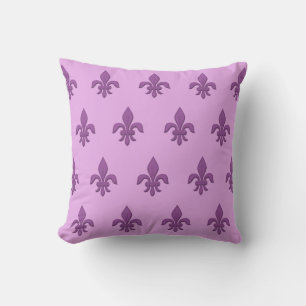 Fleur de Lis in Violet Purple on Lavender Throw Pillow