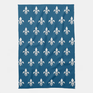 Fleur de Lis in White on Deep Cobalt Blue Kitchen Towel