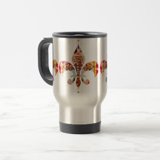 Fleur de lis Jewel Pattern Flowers Floral Gems fun Travel Mug