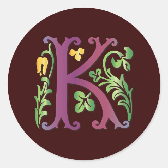 Fleur-de-lis K Monogram Classic Round Sticker (Front)