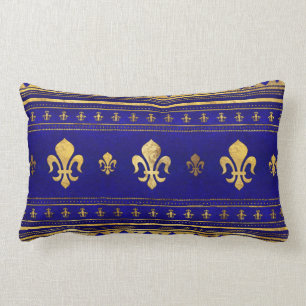 Fleur-de-lis - Lapis Lazuli and Gold Lumbar Pillow