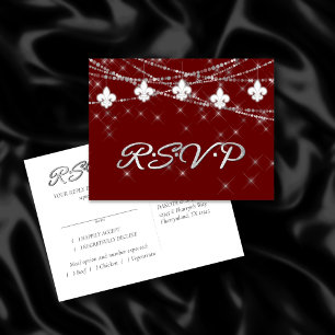 Fleur de Lis Lights   Crimson Dark Red RSVP Entree Invitation Postcard