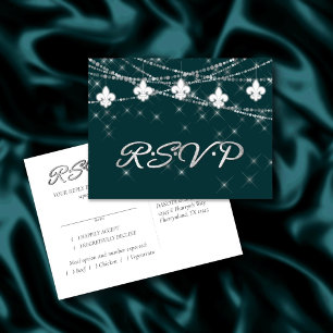 Fleur de Lis Lights Midnight Teal RSVP Entree Invitation Postcard