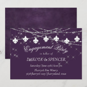 Fleur de Lis Lights Purple Moody Engagement Invitation
