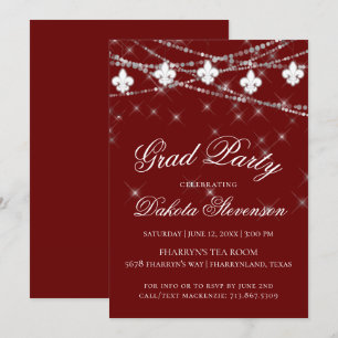 Fleur de Lis Lights Red Theme Graduation Party Invitation