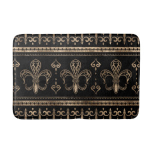 Fleur-de-lis Luxury ornament - black and gold Bath Mat