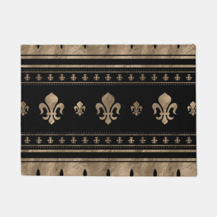 Fleur-de-lis Luxury ornament - black and gold Doormat