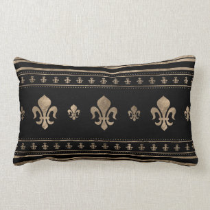 Fleur-de-lis Luxury ornament - black and gold Lumbar Pillow