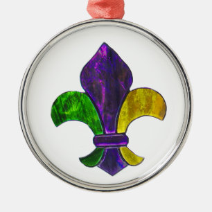 Fleur De Lis Mardi Gra add text Metal Ornament