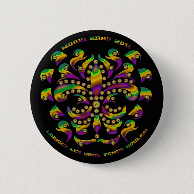 Fleur de lis Mardi Gras 2011 V-1 2 Inch Round Button (Front)