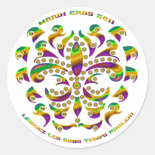 Fleur de lis Mardi Gras 2011 V-1 Classic Round Sticker
