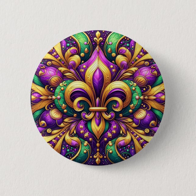fleur de lis mardi gras 2 inch round button (Front)