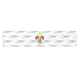 Fleur de Lis Mardi Gras Beads Table Runner
