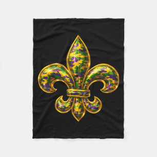 Fleur De Lis Mardi Gras Camo Louisiana New Orleans Fleece Blanket