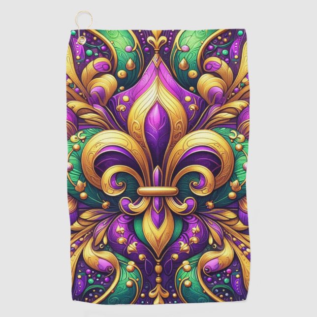 fleur de lis mardi gras golf towel (Front)