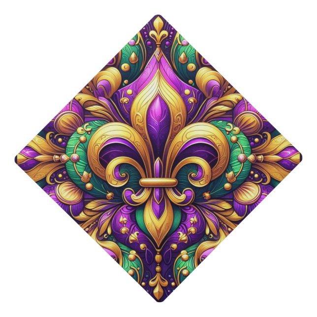 fleur de lis mardi gras graduation cap topper (Front)